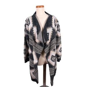 Debut Women's Size Medium Large Knit Asymmetric Aztec Open Front Cardigan Jacket
